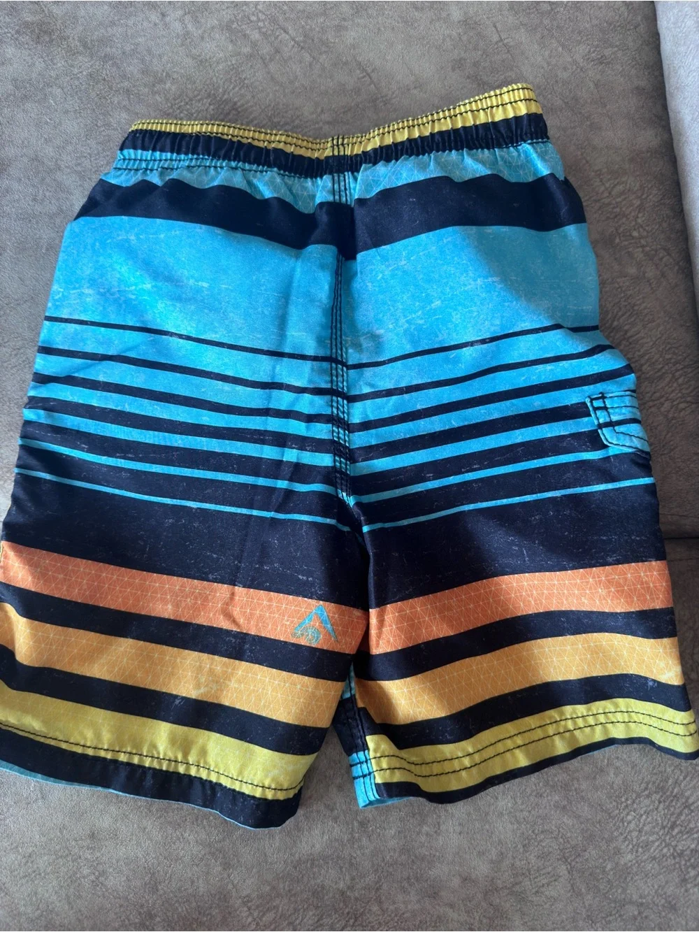 Kanu Surf Boys' Striped Swim Trunks in Teal, Black & Yellow